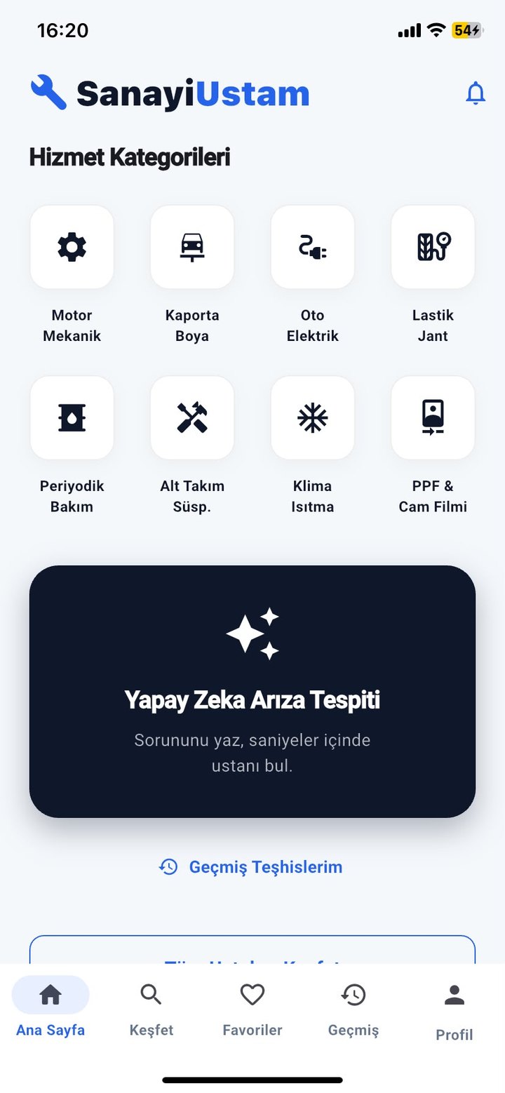SanayiUstam ana sayfa ekranı